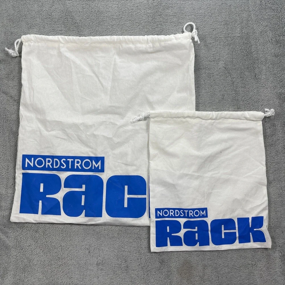 Nordstrom Rack Dust Bag Unisex OS White Blue Logo Drawstring Cotton Travel Pouch